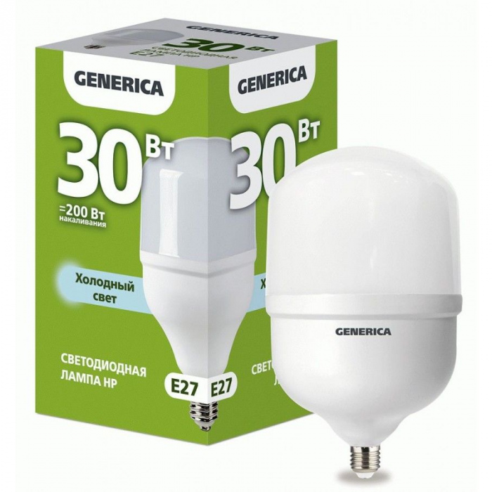 IEK GENERICA высокомощн. HP E27 30W(3000lm) 6500K 6K 100x168 матов. LL-HP-30-230-65-E27-G