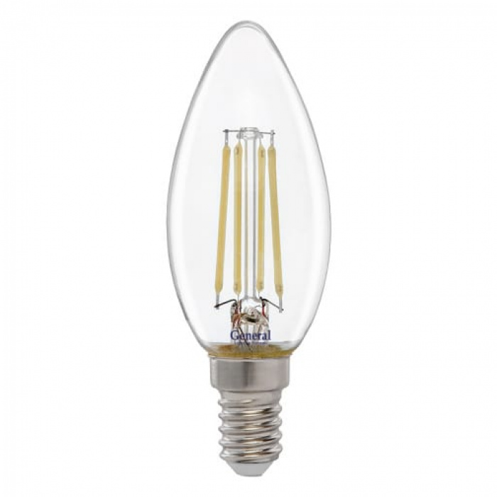 General филамент свеча E14 7W 4500K 4K 35x98 (нитевидная), прозр. 646600