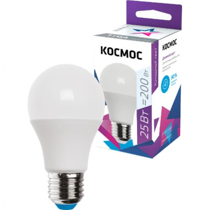Космос ЛОН A60 E27 25W (2100lm) 6500K 6K матов. 134x60 LkecLED25wA65E2765