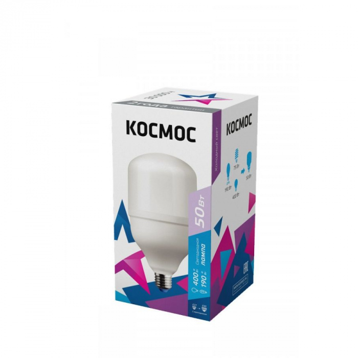 КОСМОС ЛОН A140 высокомощ E27 50W 4700lm 6500K 6K мат 220x138 LksmHWLED50WE2765
