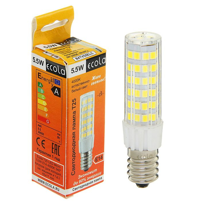 Ecola T25 5.5W (5W) E14 4000K 4K 65x17 340° кукуруза (для холодил.,шв.машин) B4TV55ELC