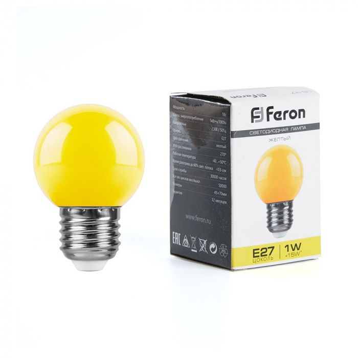 Feron Лампа св/д шар G45 E27 1W желтый матовая 70x45 д/гирлянды Белт Лайт LB-37 25879